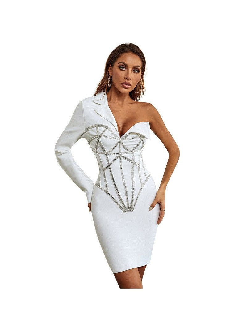 Simple Sequin One-shoulder Dress