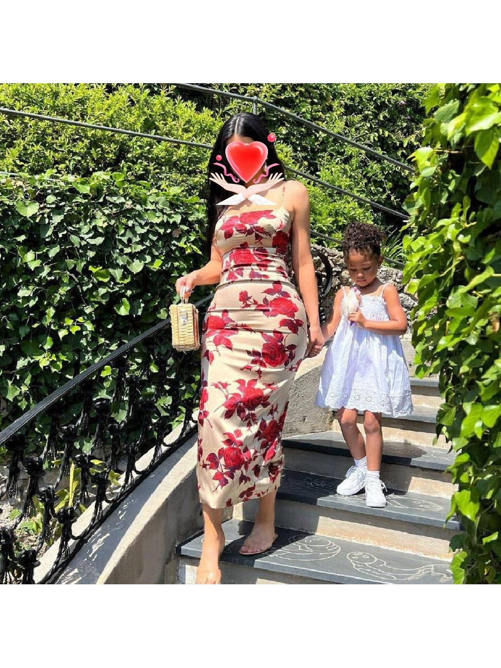 Rose Print Suspender Dress Cover