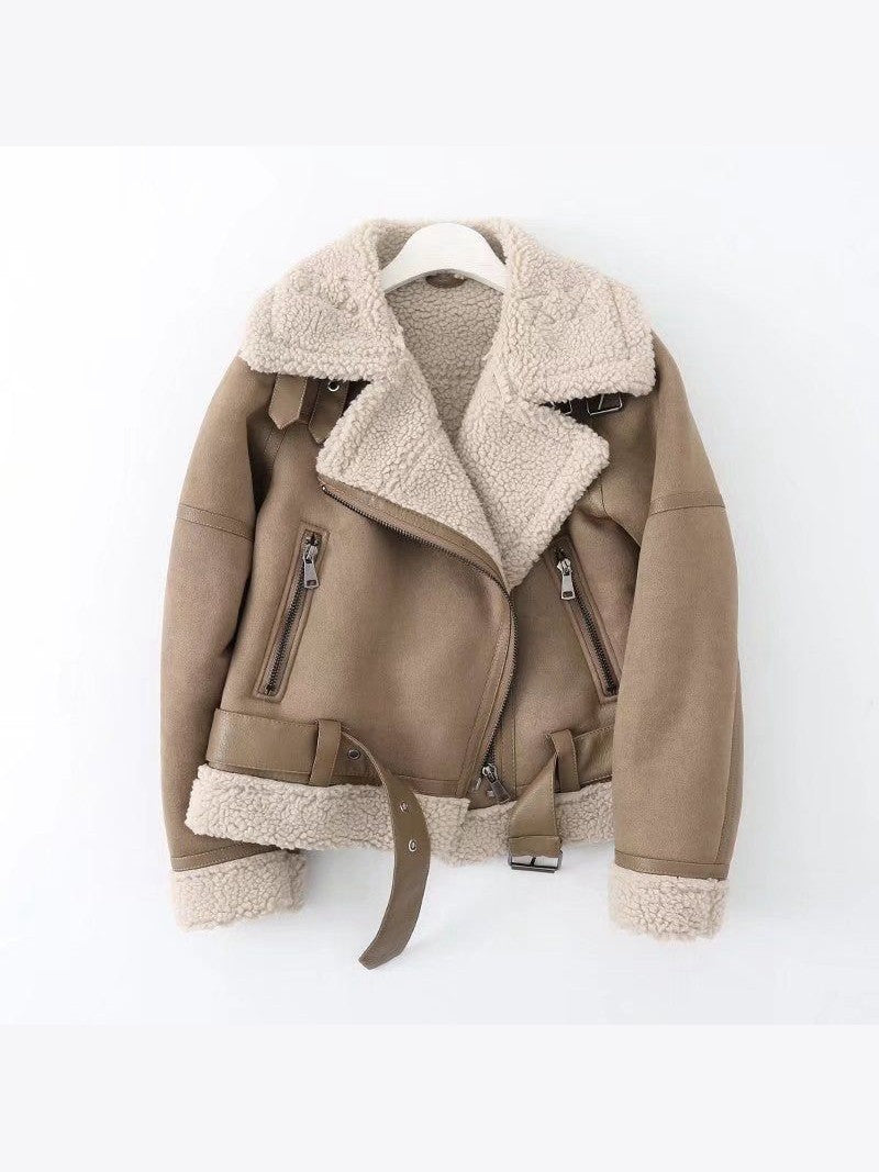 Fleece Autumn Winter Suede Fur Jacket Motorcycle