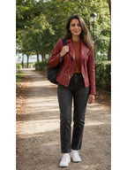 Motorcycle Leather Jacket worn by a model