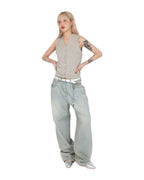 Straight Cylinder Floor Mopping Baggy Jeans photo 2