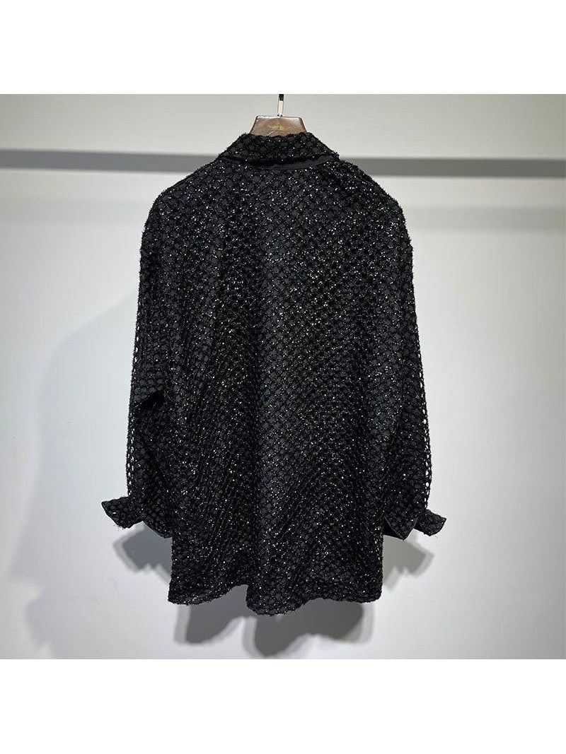 Fake Two-piece Mesh Loose Lapel Shirt