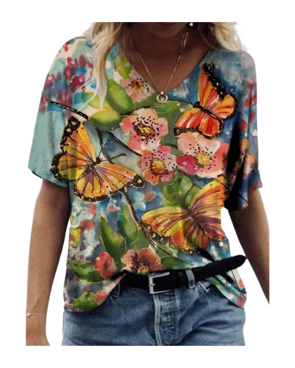 Flower Painting Printed T-shirt photo 5