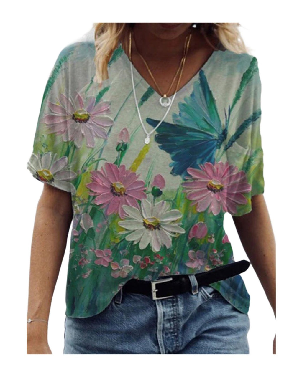 Flower Painting Printed T-shirt photo 6