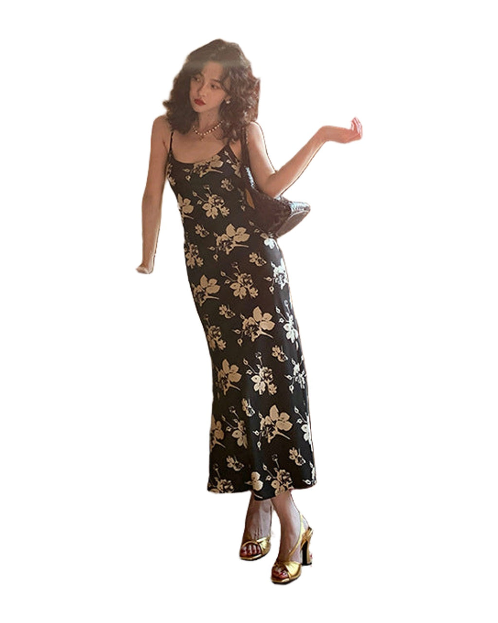 Printed Suspender Fishtail Midi Dress photo 11