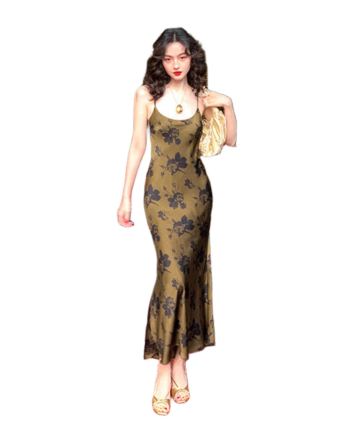 Printed Suspender Fishtail Midi Dress photo 9