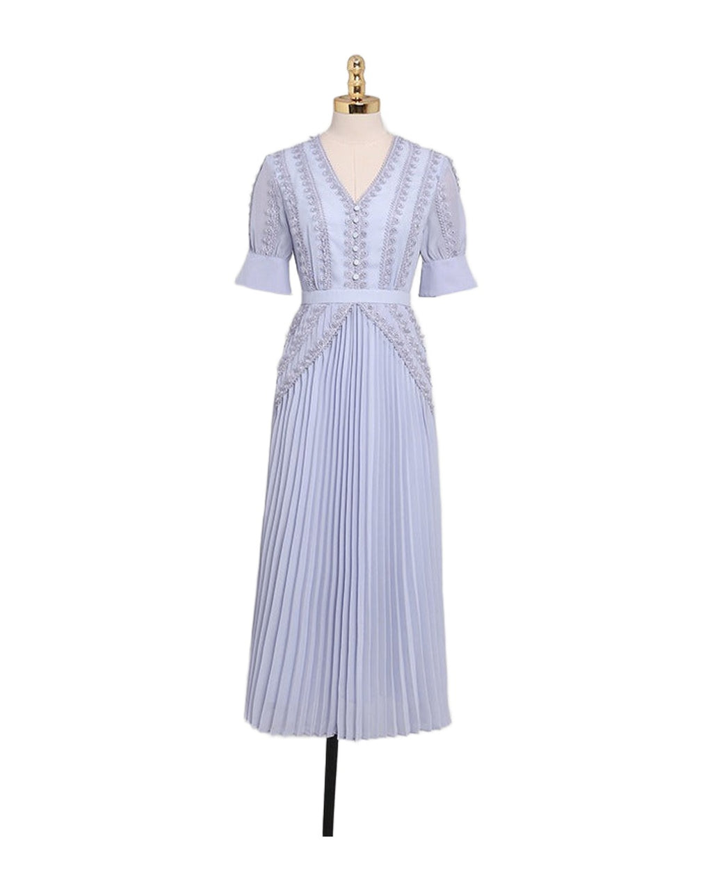 V-neck Tight Waist Pleated Swing Long Jumpsuit Bud photo 5
