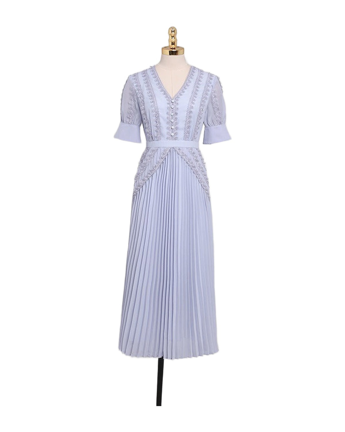 V-neck Tight Waist Pleated Swing Long Jumpsuit Bud photo 5
