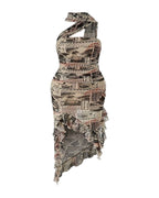 Hanging Neck Slim Fit Sleeveless Bra Irregular Dress photo 5