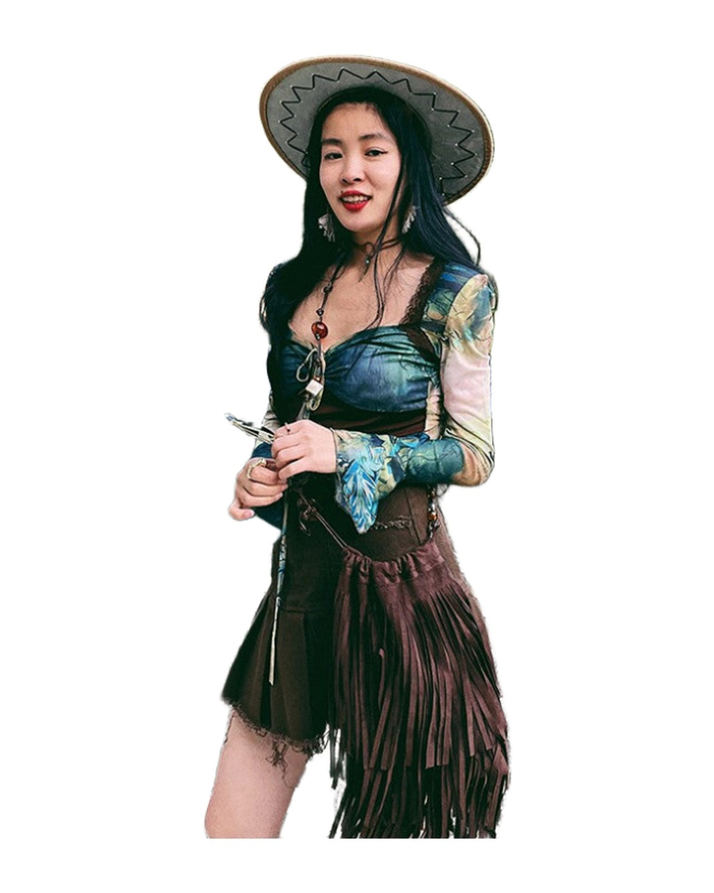 Raw Edge Brown Denim Skirt photo 3