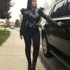 Faux Leather Casual Ruffled Jacket