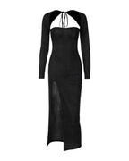 Hollow Out Slim Fit Slit Long Sleeve Dress Ifa photo 1