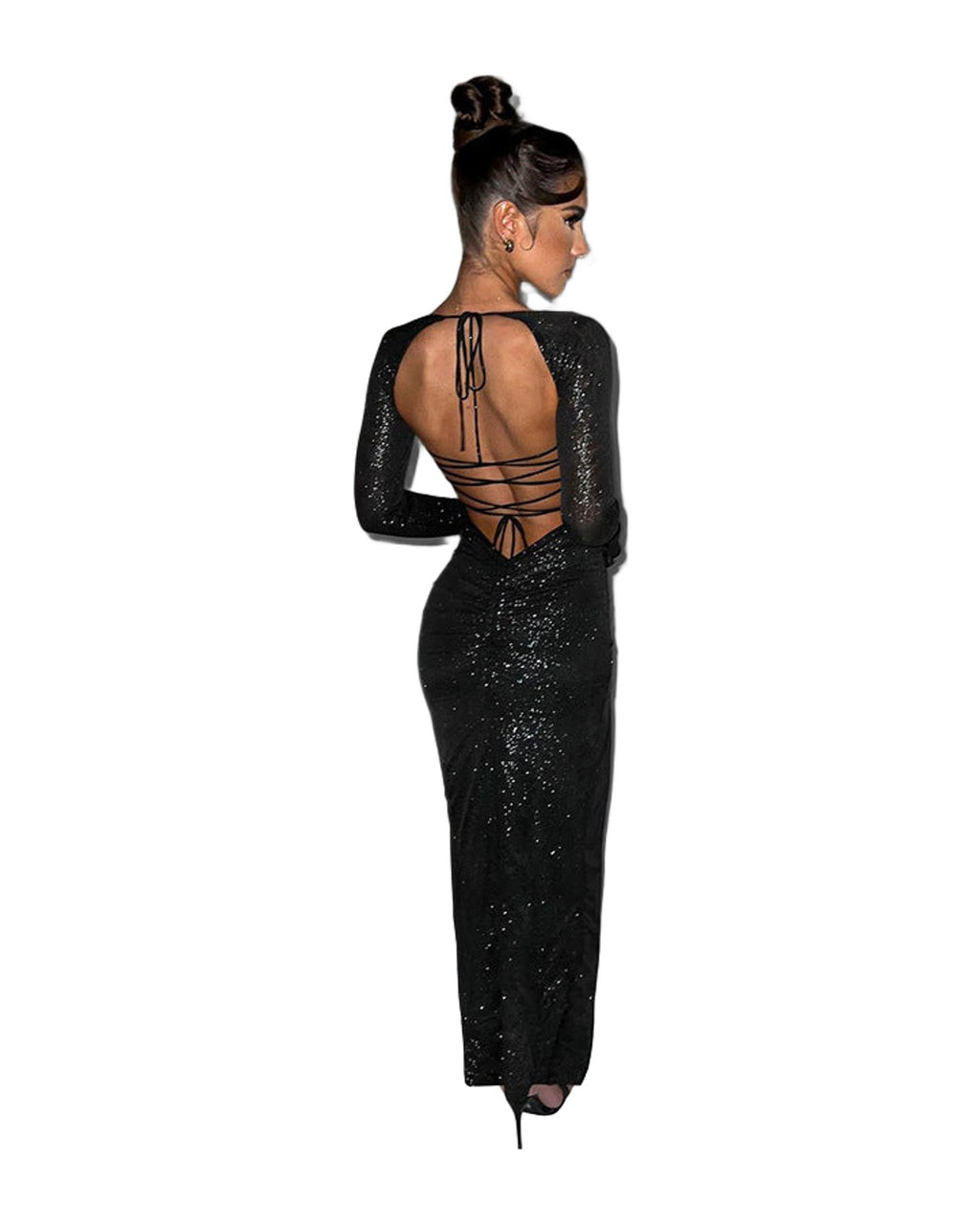 Hollow Out Slim Fit Slit Long Sleeve Dress Ifa photo 2