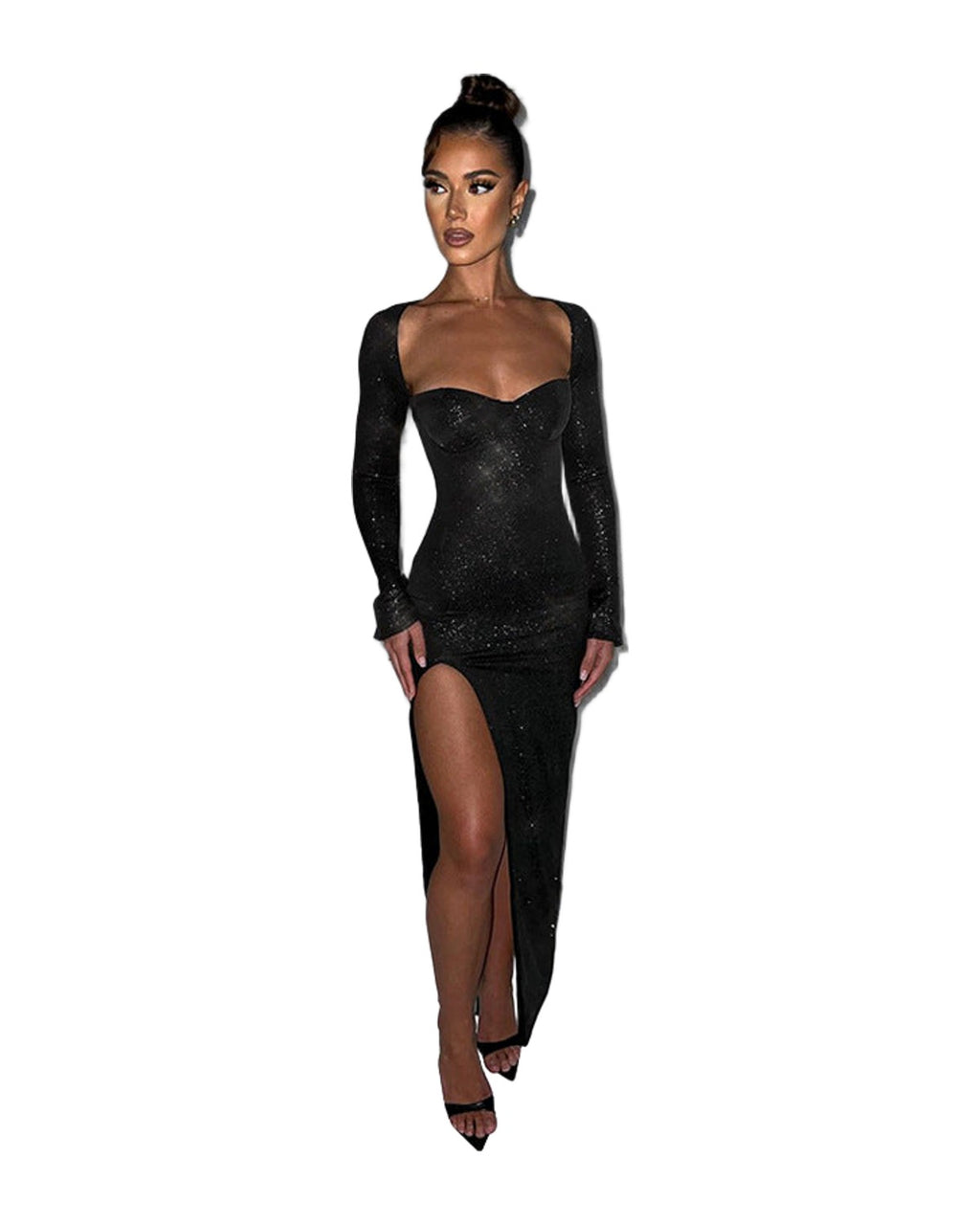 Hollow Out Slim Fit Slit Long Sleeve Dress Ifa photo 8