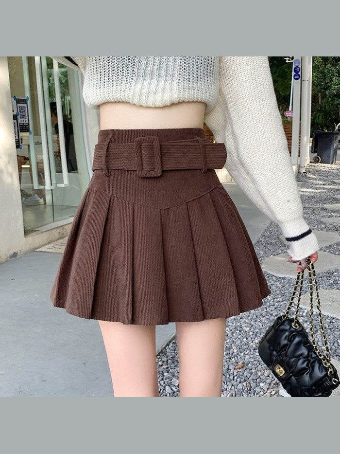 Corduroy Half Autumn A-line Skirt Pleated