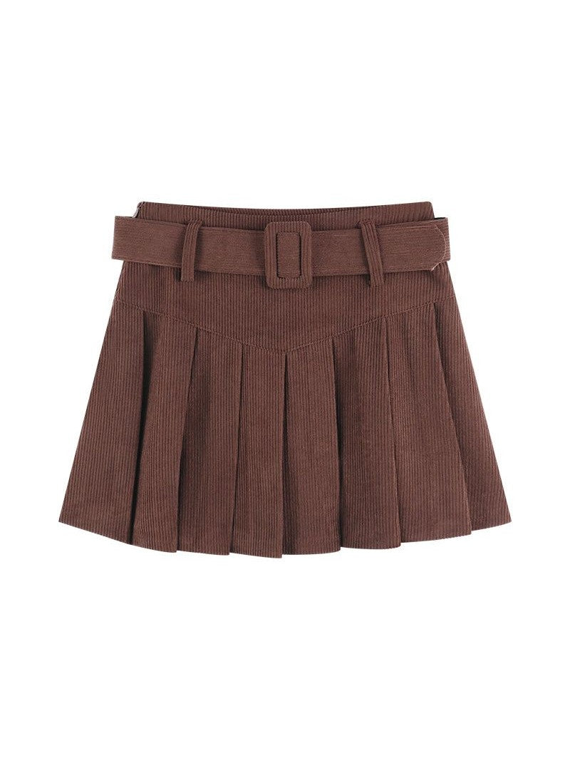 Corduroy Half Autumn A-line Skirt Pleated