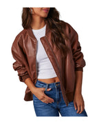 Leather Baseball Uniform Jacket Long-sleeved Motorcycle Coat photo 1