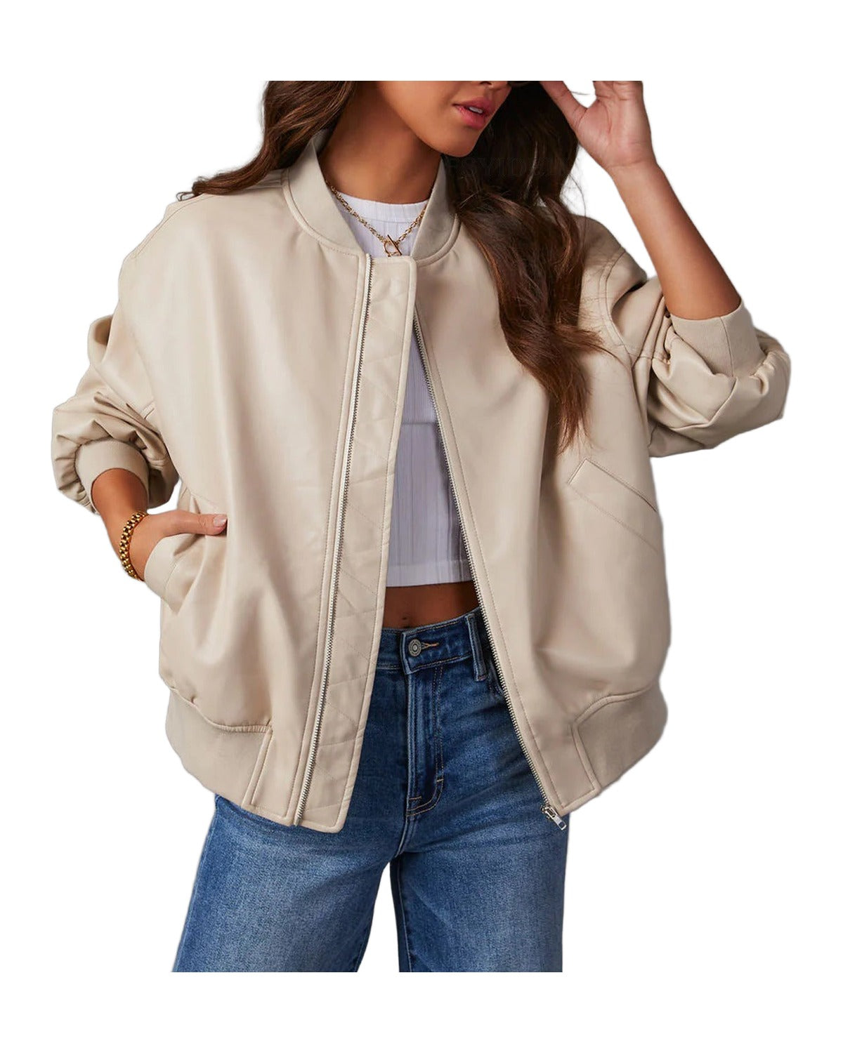 Leather Baseball Uniform Jacket Long-sleeved Motorcycle Coat photo 10
