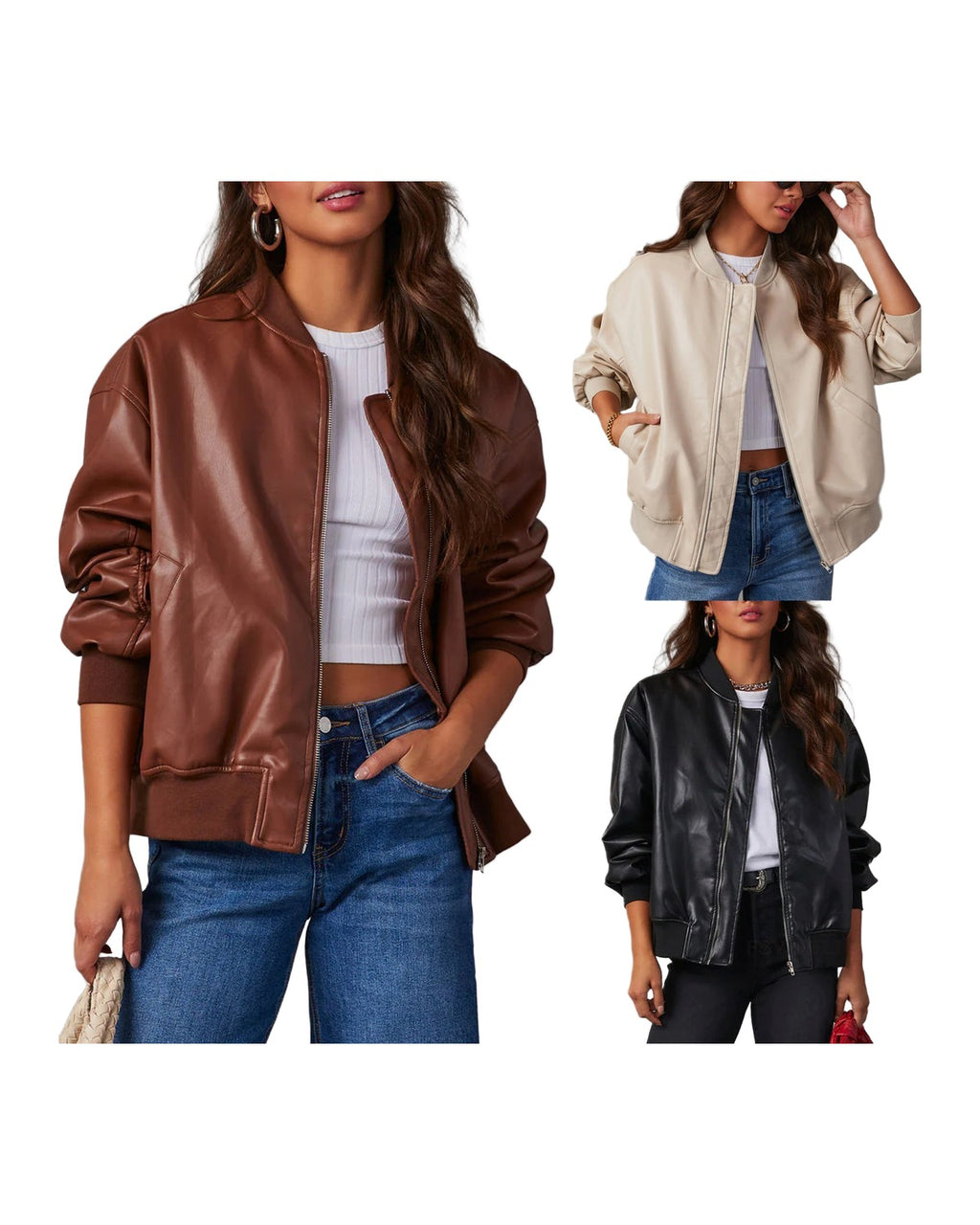 Leather Baseball Uniform Jacket Long-sleeved Motorcycle Coat photo 11