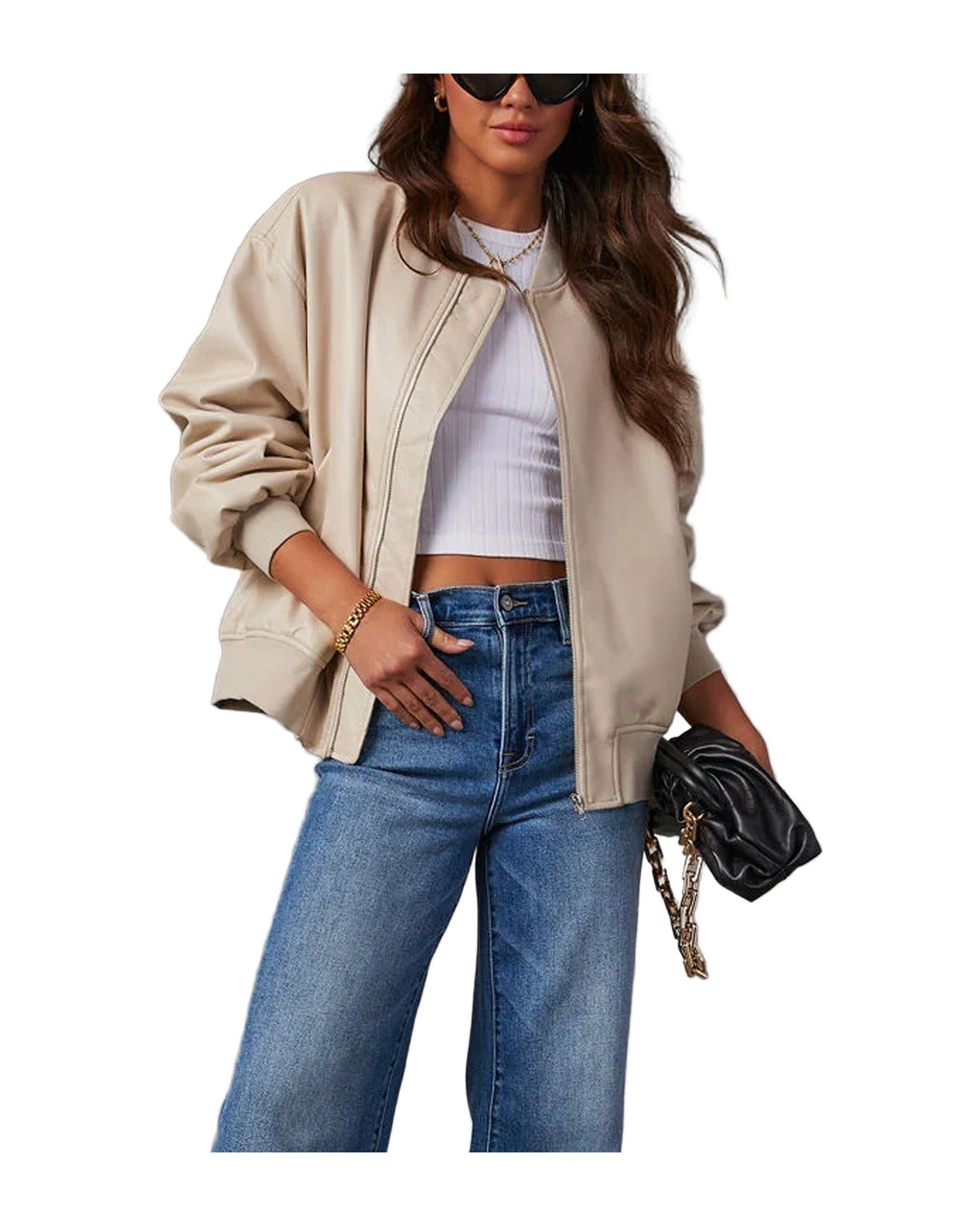 Leather Baseball Uniform Jacket Long-sleeved Motorcycle Coat photo 5
