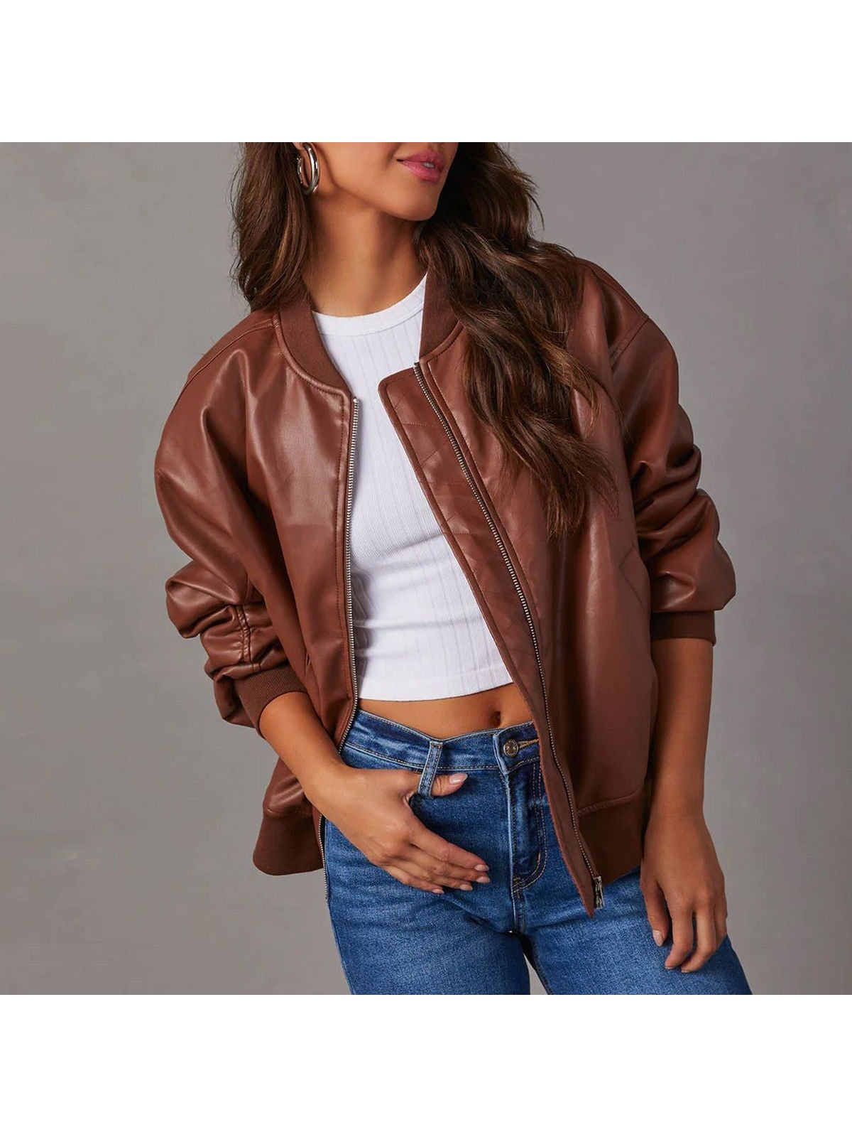 Leather Baseball Uniform Jacket Long-sleeved Motorcycle Coat