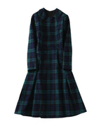 French Lapel Long Sleeve Plaid Waist Tight Large Swing Dress photo 1