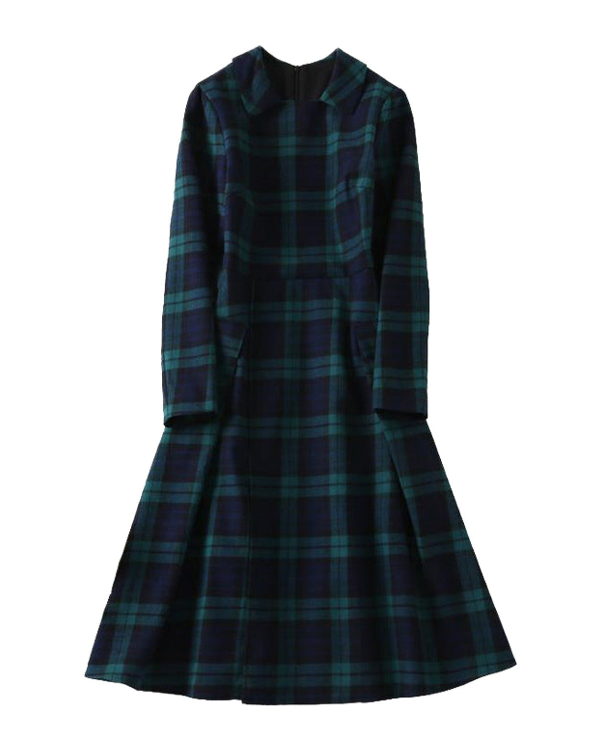 French Lapel Long Sleeve Plaid Waist Tight Large Swing Dress photo 3