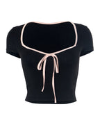 Square Collar Contrast Short Sleeve Top photo 5