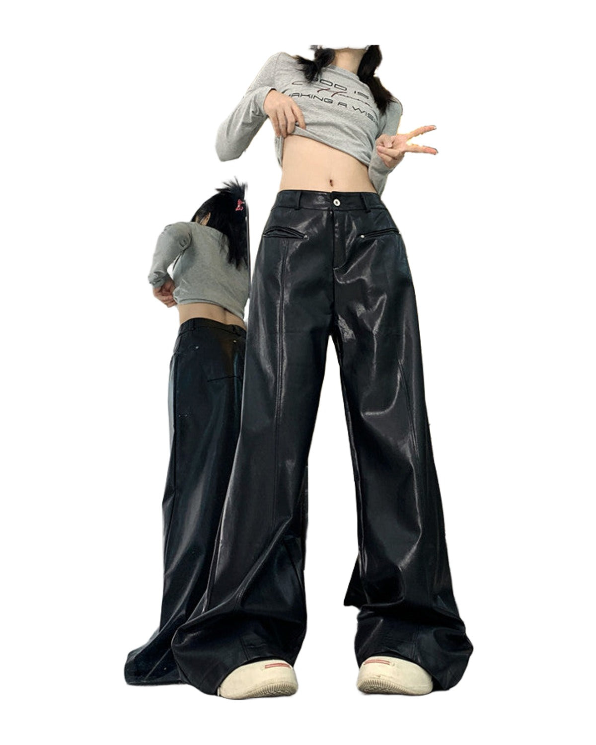 Straight Slim Pu Leather Baggy Pants photo 3