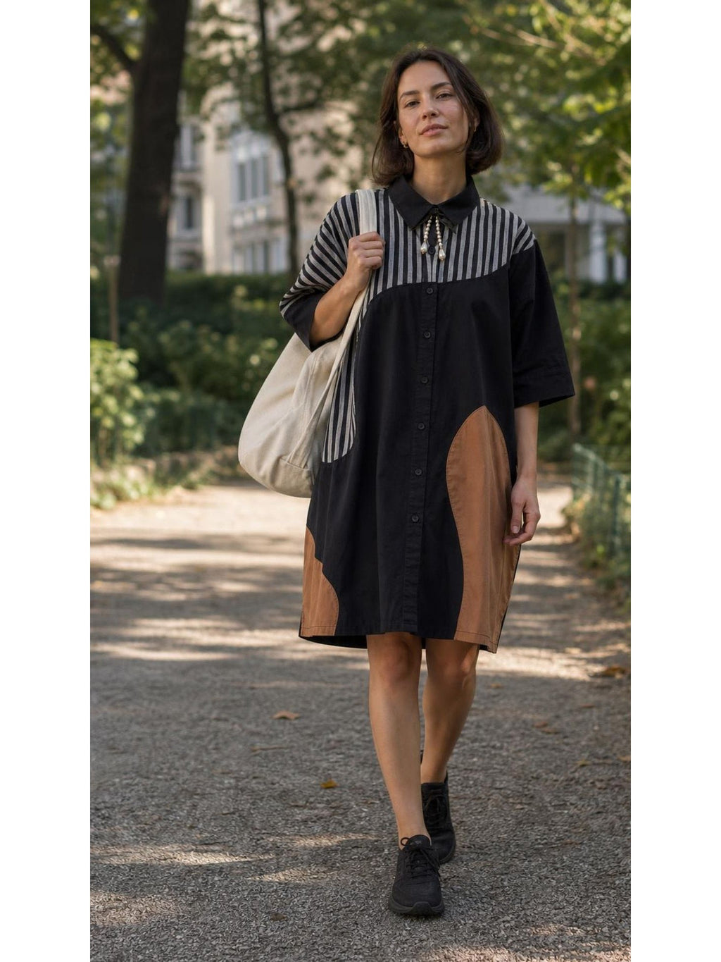 Autumn Single-breasted Loose Dress worn by a model