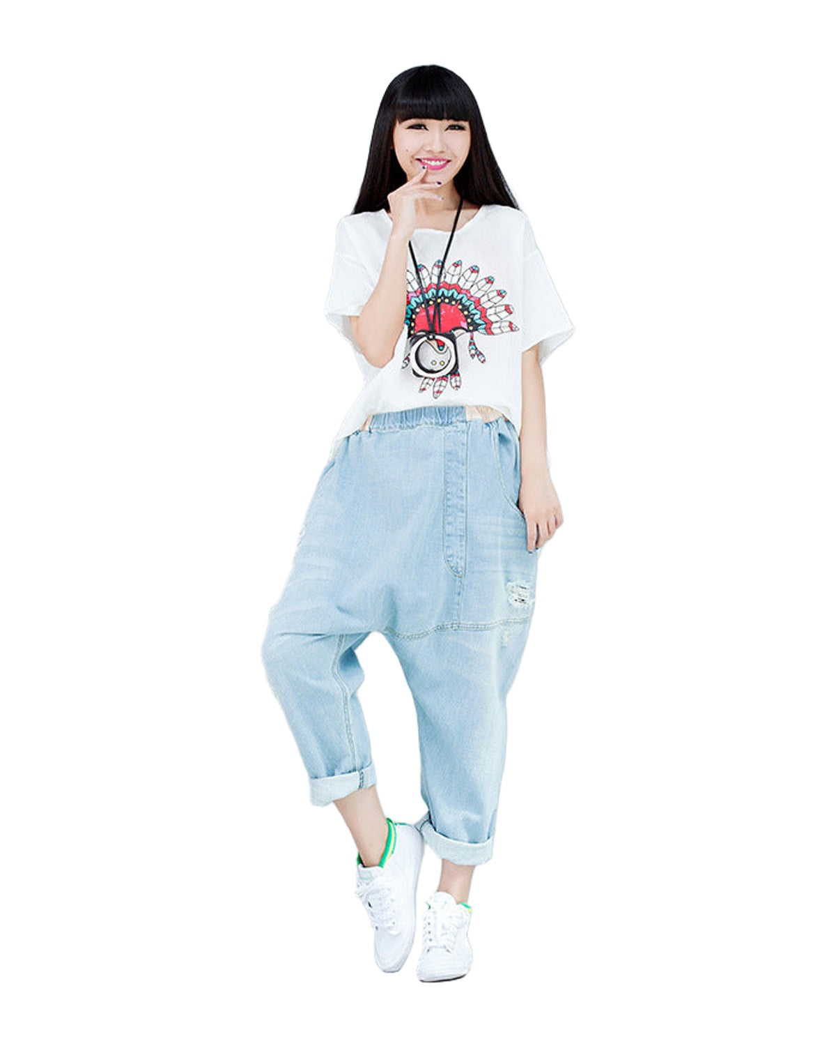 Baggy Pants Big Crotch Loose Hole Irregularly Slimming photo 1