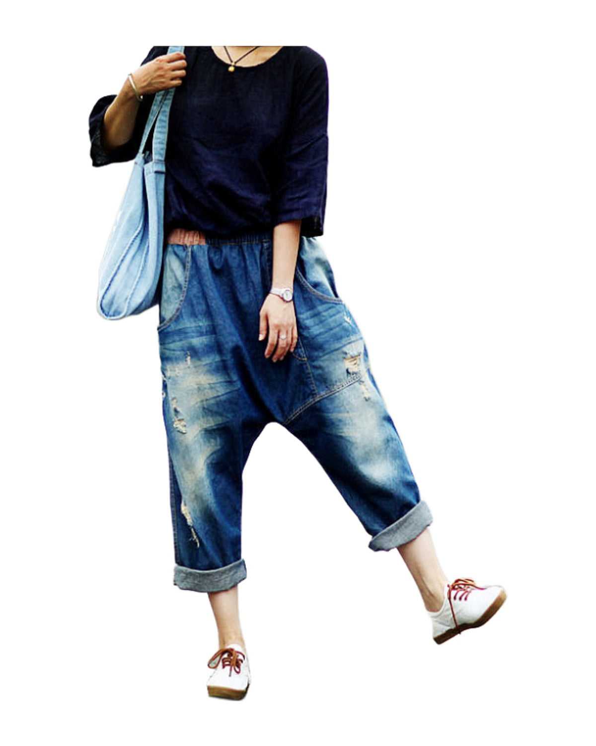 Baggy Pants Big Crotch Loose Hole Irregularly Slimming photo 10