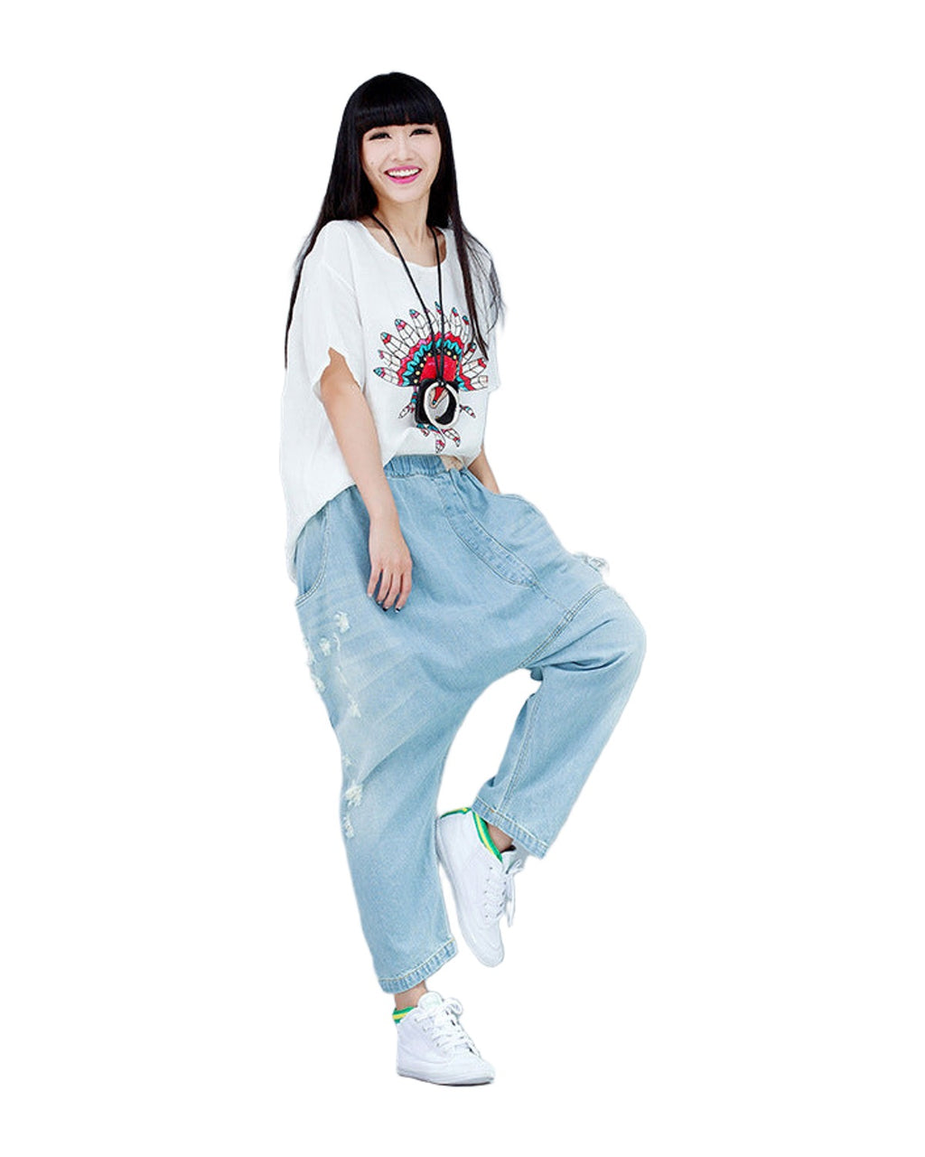 Baggy Pants Big Crotch Loose Hole Irregularly Slimming photo 11
