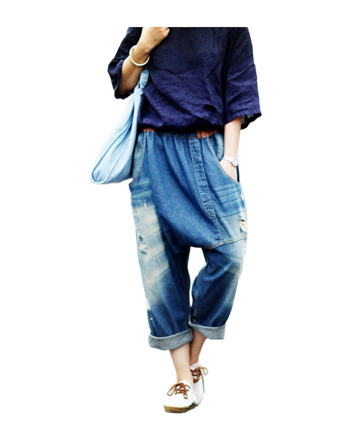Baggy Pants Big Crotch Loose Hole Irregularly Slimming photo 2