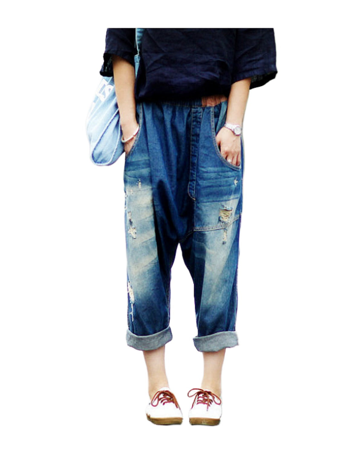 Baggy Pants Big Crotch Loose Hole Irregularly Slimming photo 3