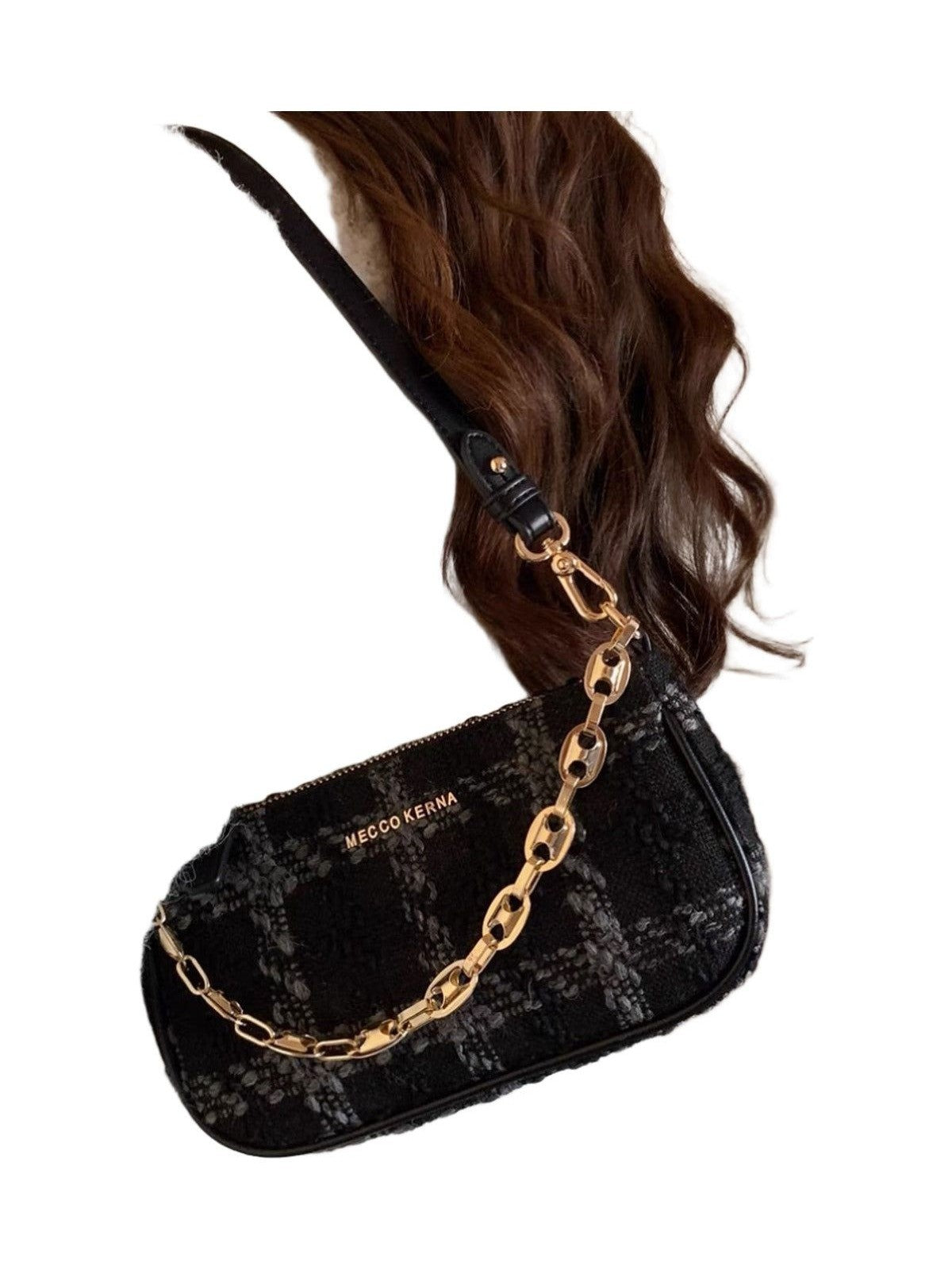 One-shoulder Crossbody Smoky Plaid Underarm Bag