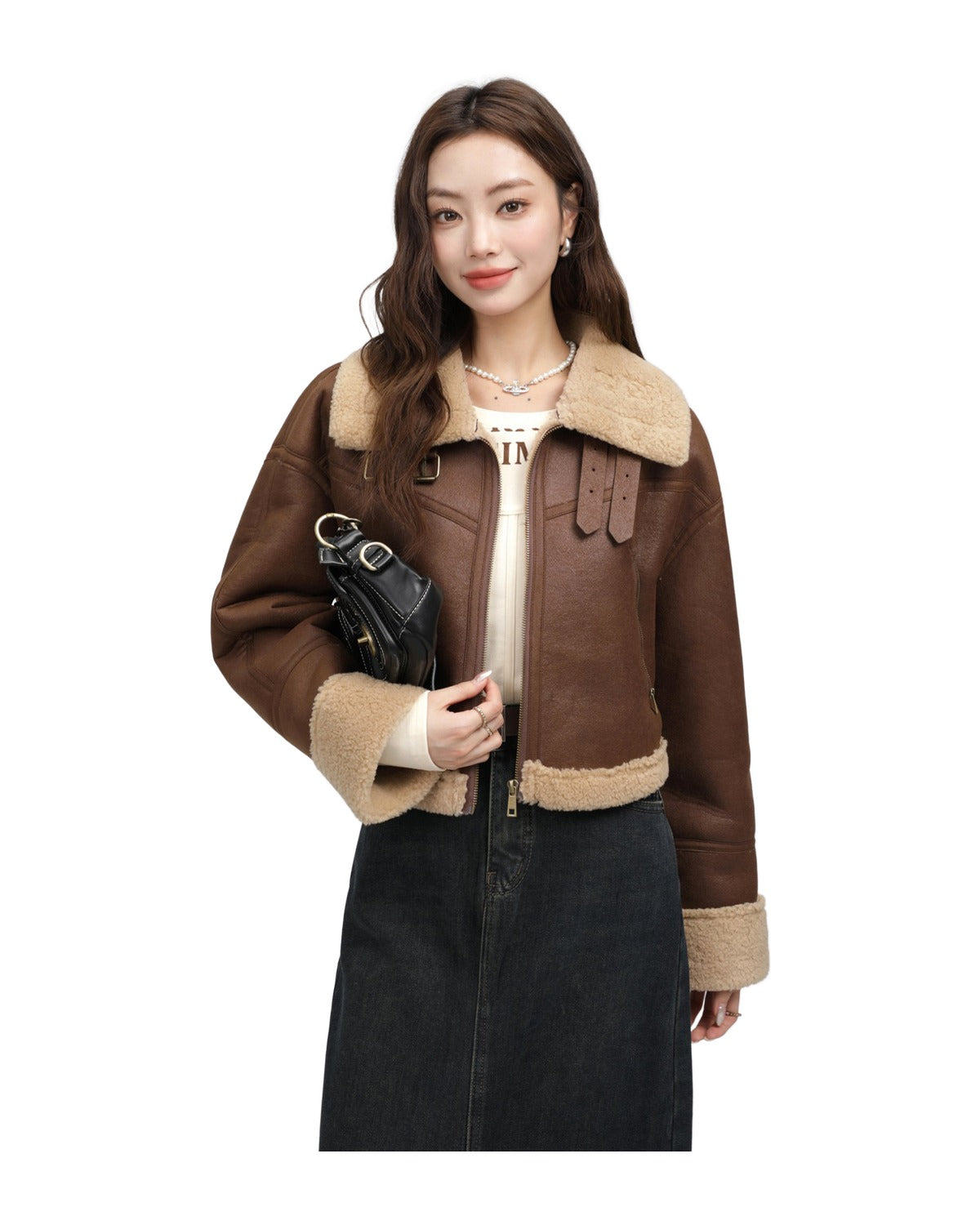 Stand Collar Fur Integrated Lamb Short Coat photo 14