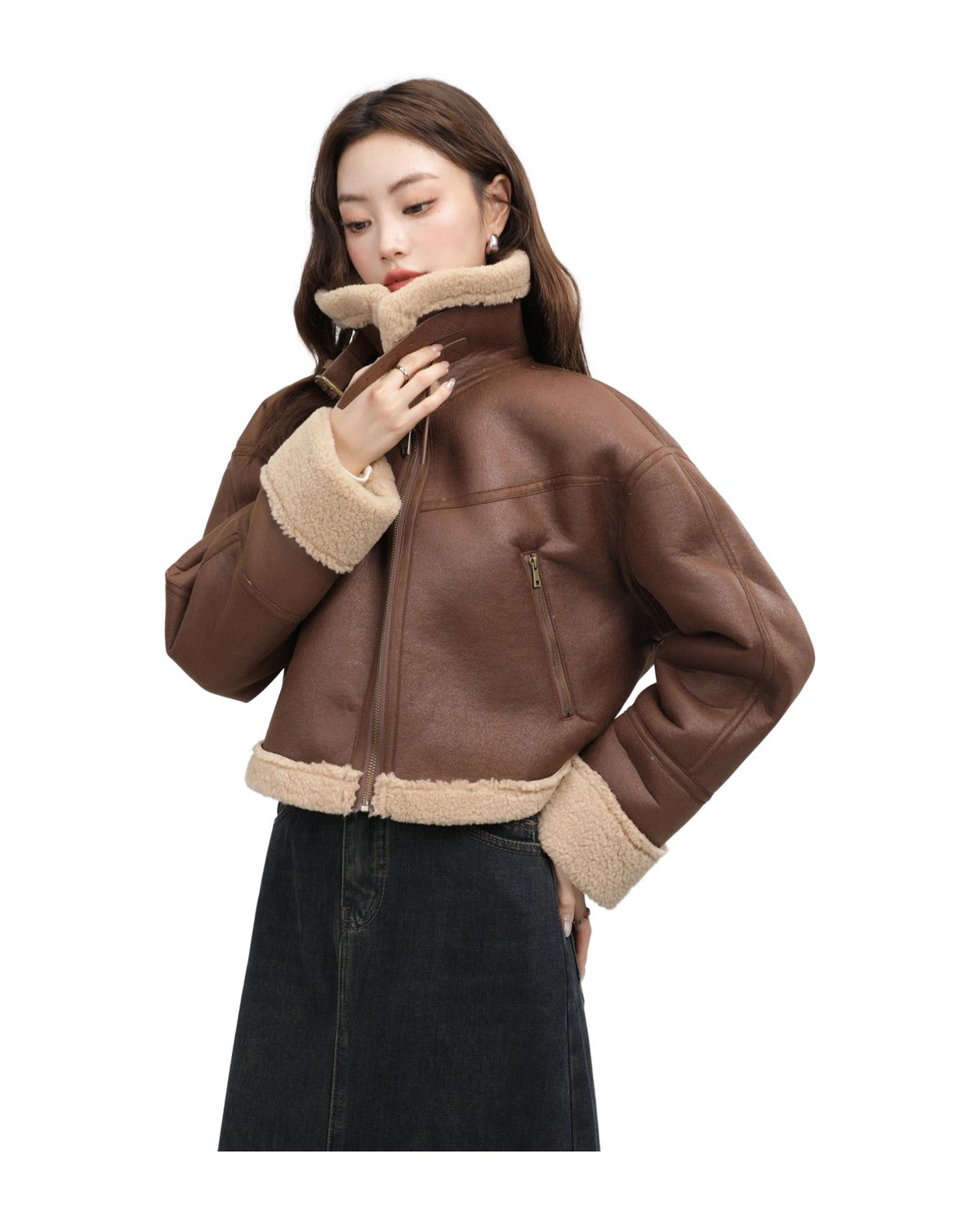 Stand Collar Fur Integrated Lamb Short Coat photo 15
