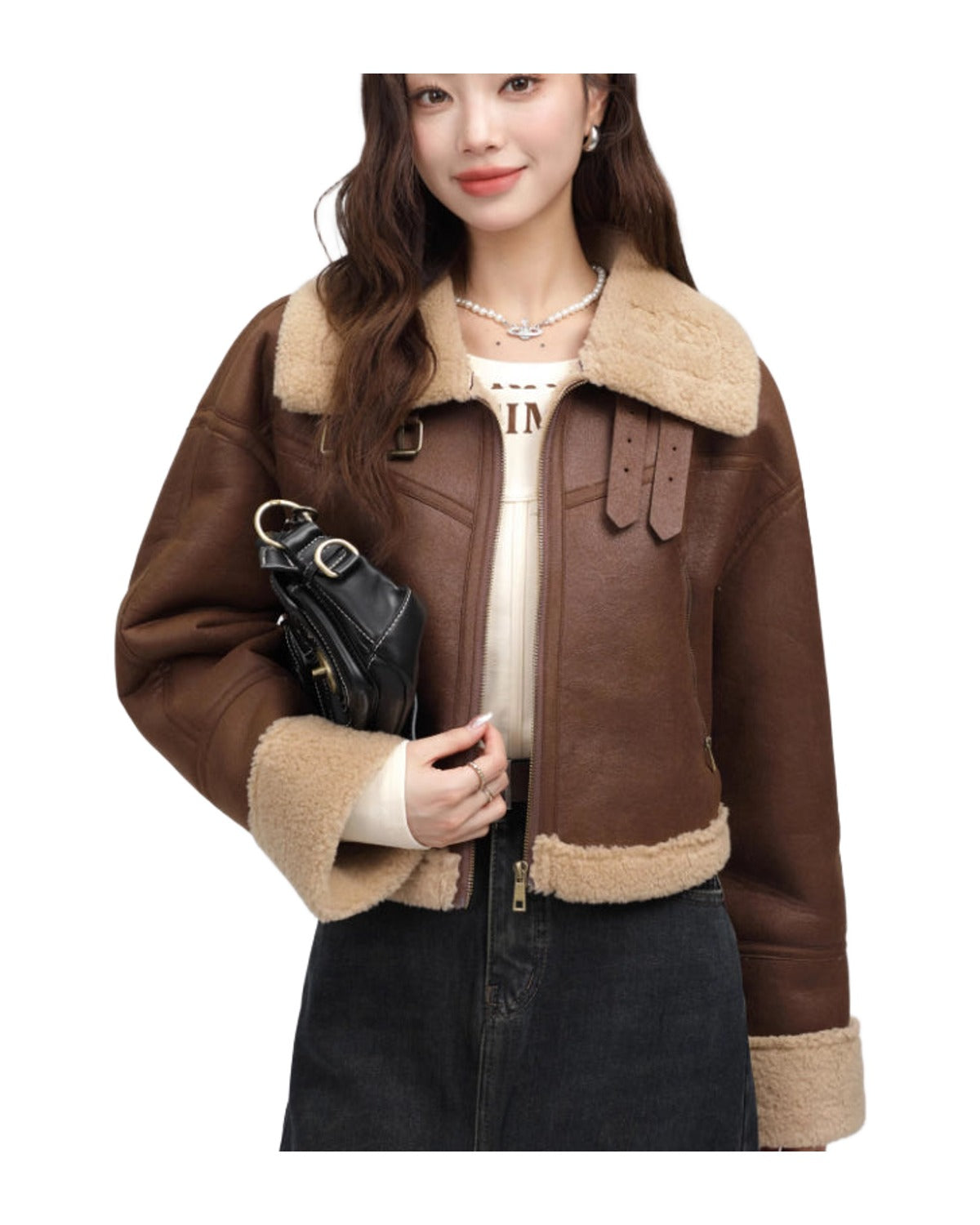 Stand Collar Fur Integrated Lamb Short Coat photo 21