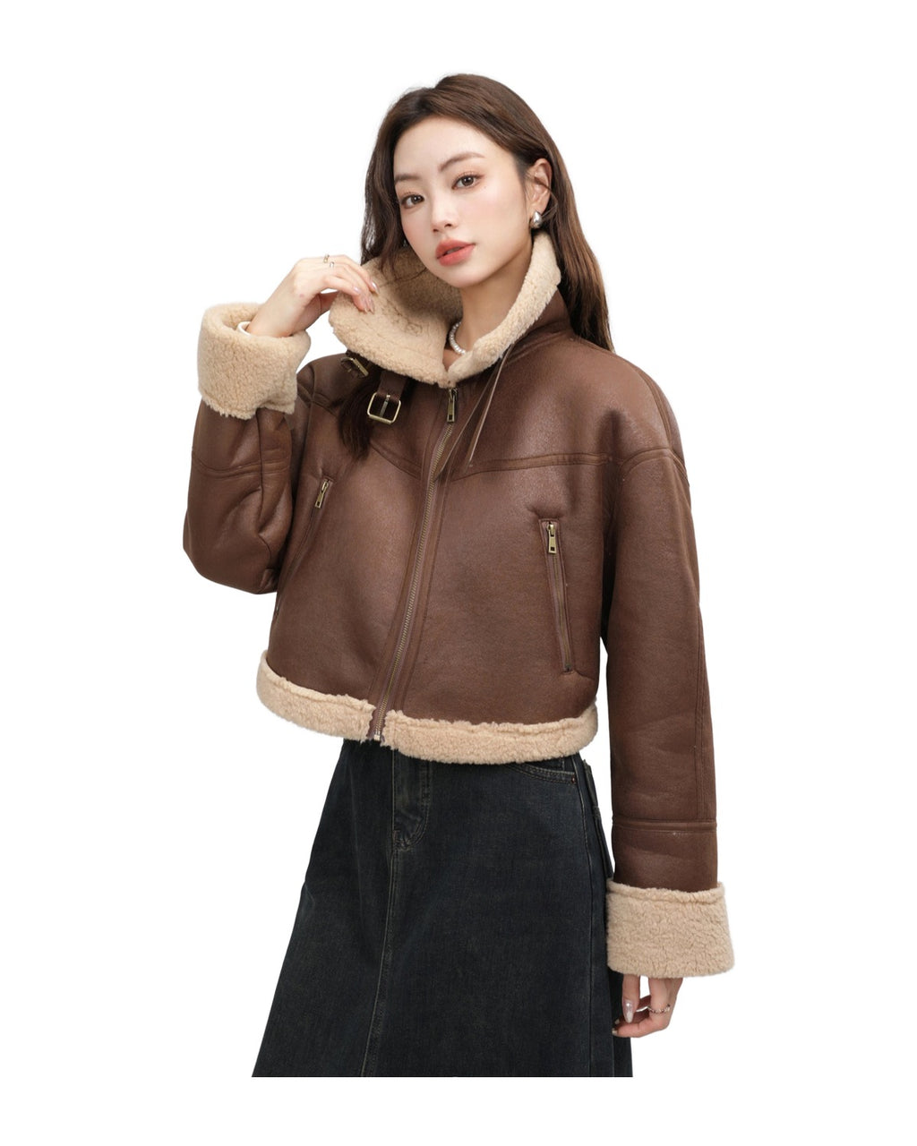 Stand Collar Fur Integrated Lamb Short Coat photo 6