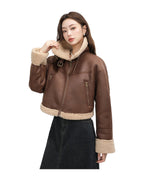 Stand Collar Fur Integrated Lamb Short Coat photo 6