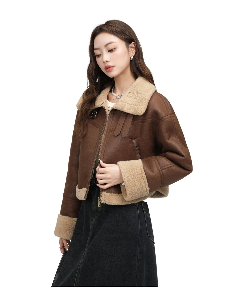 Stand Collar Fur Integrated Lamb Short Coat photo 7