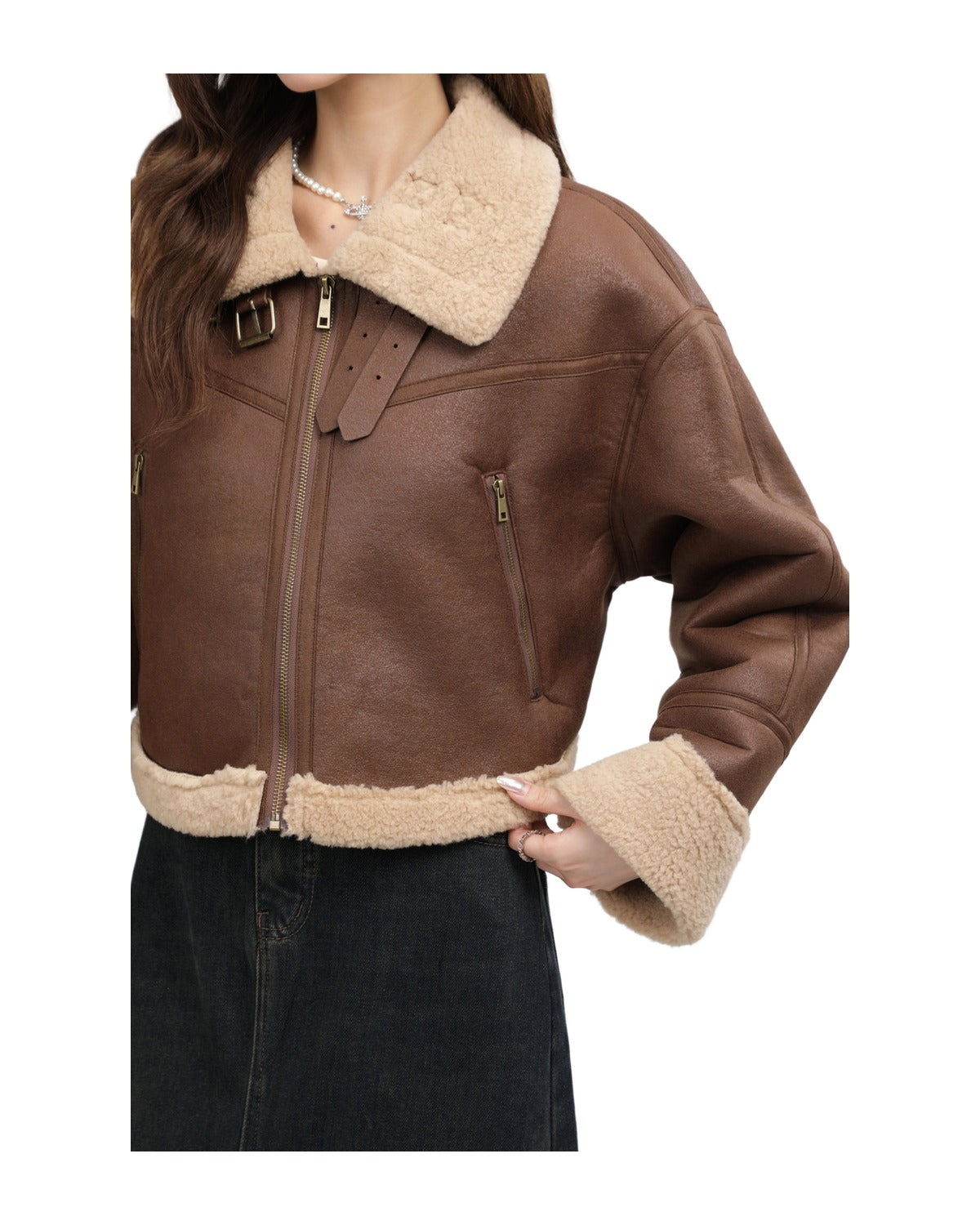 Stand Collar Fur Integrated Lamb Short Coat photo 9