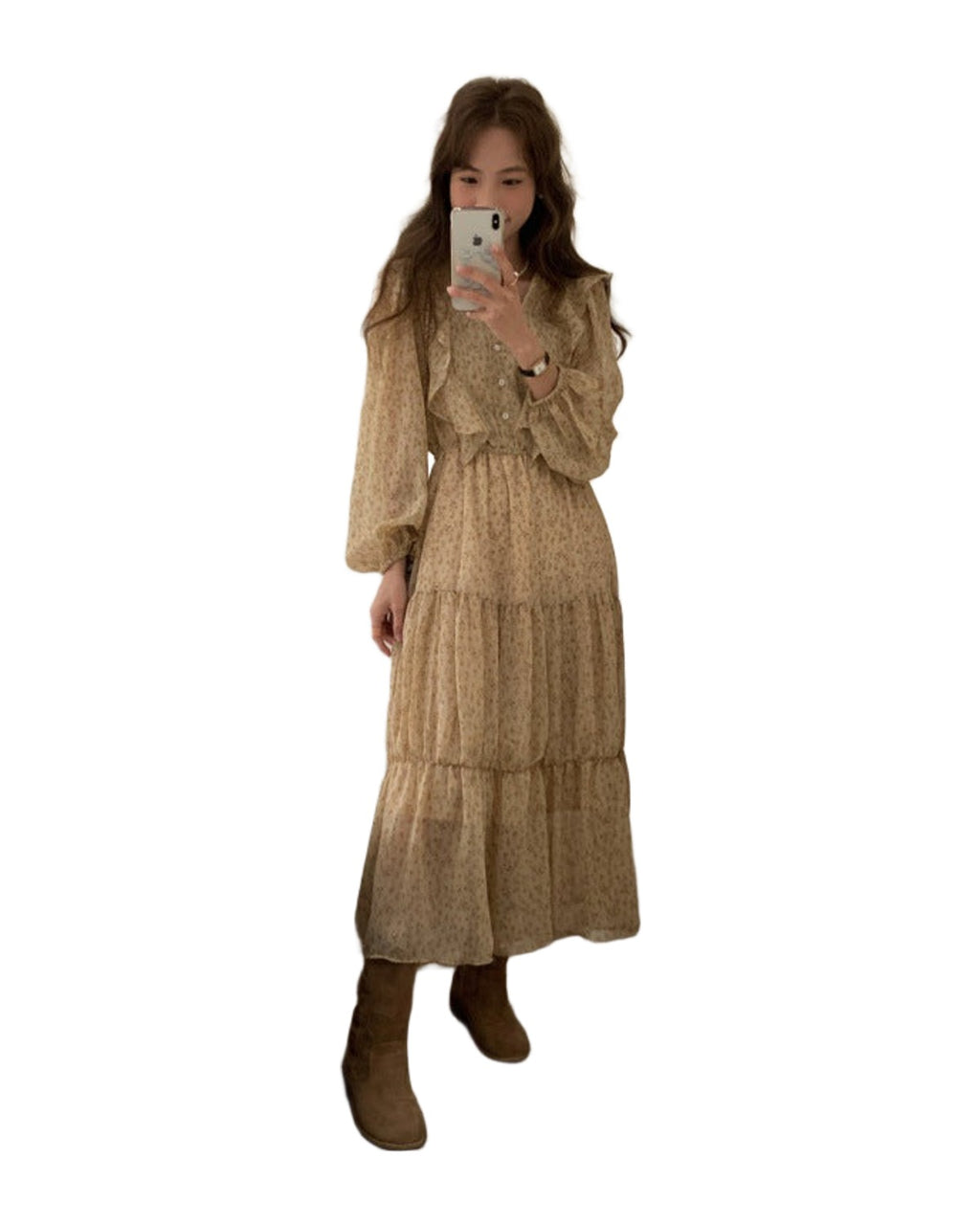 Retro Elegance Chiffon Midi Dress photo 3