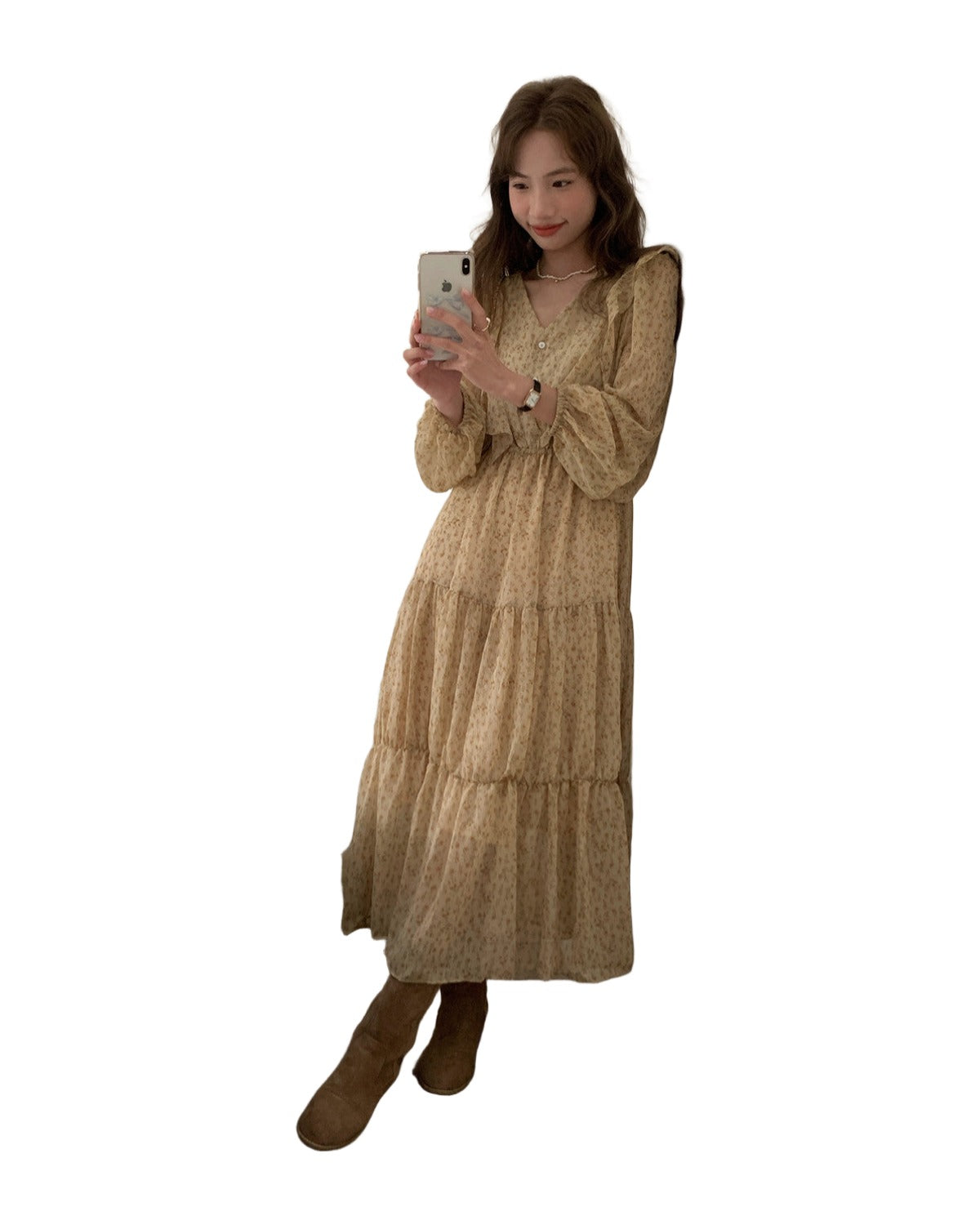 Retro Elegance Chiffon Midi Dress photo 6