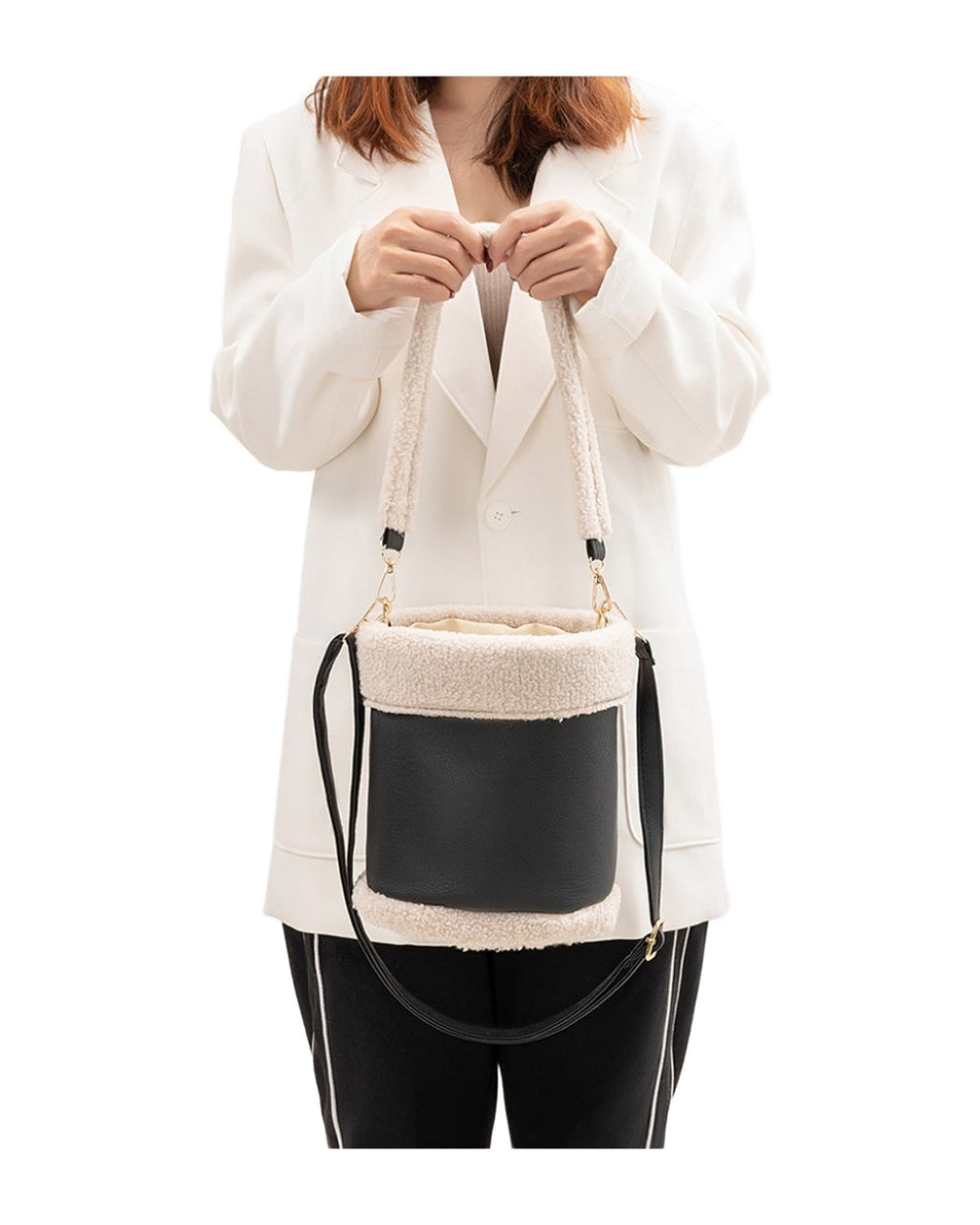 Autumn Winter Plush Pu Leather Bucket Bag photo 3