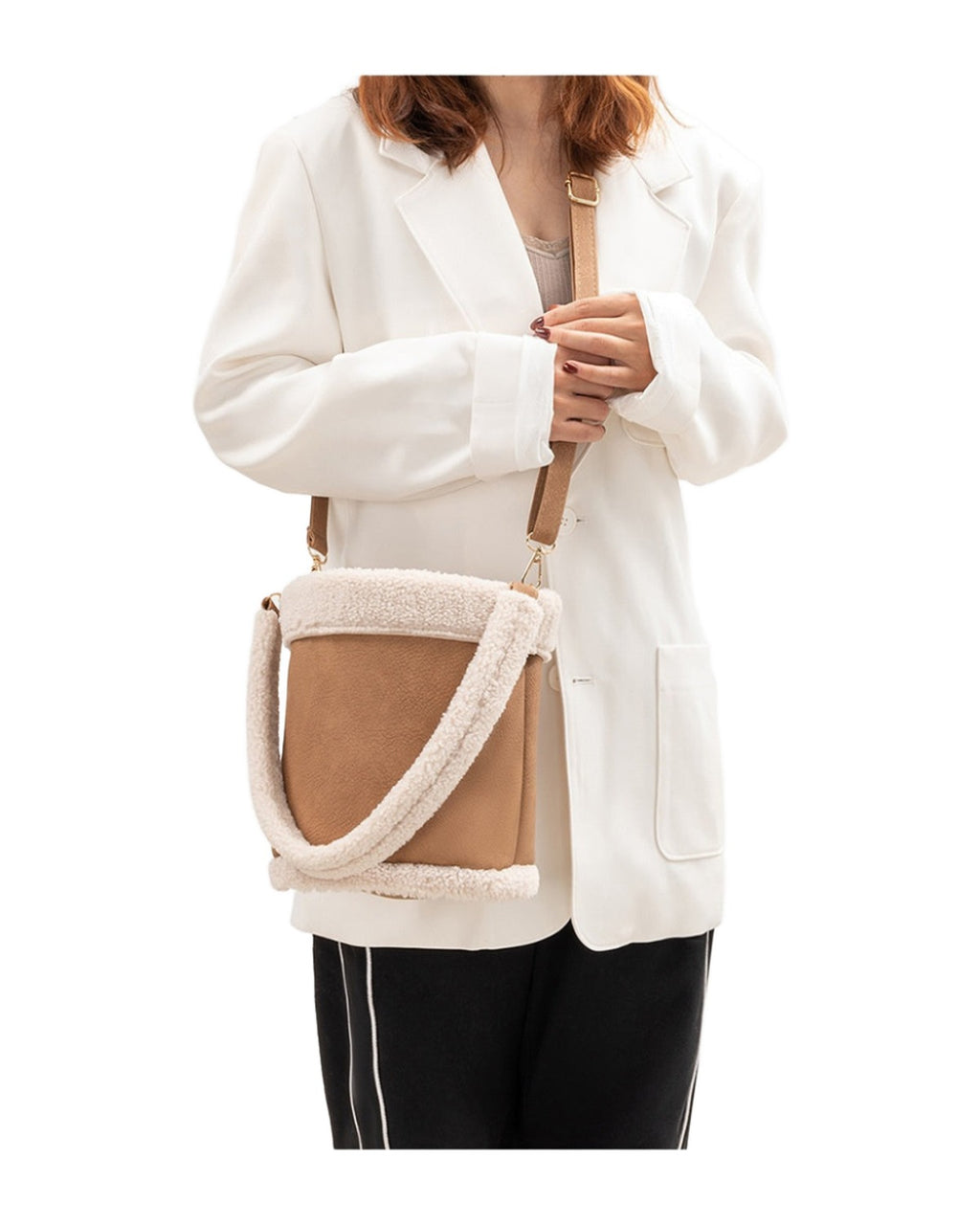 Autumn Winter Plush Pu Leather Bucket Bag photo 6