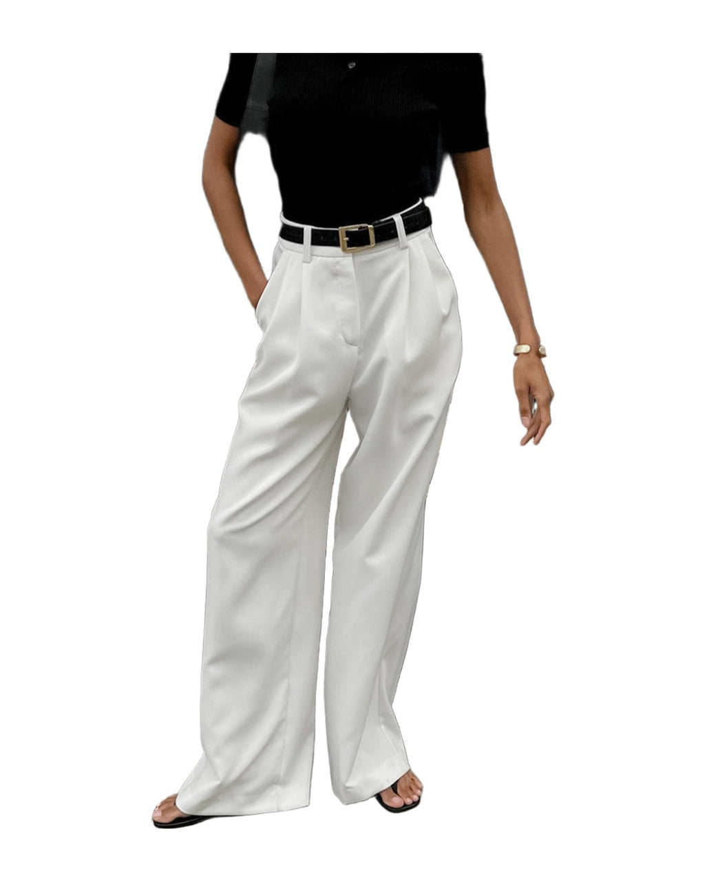 White High-waist Trousers Loose Casual Pants photo 10