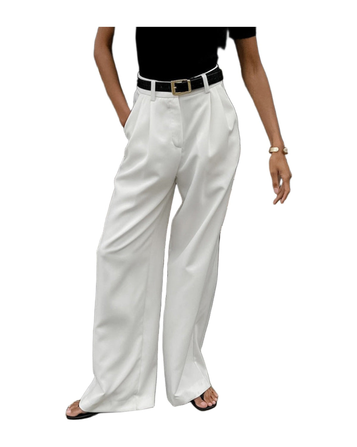 White High-waist Trousers Loose Casual Pants photo 11