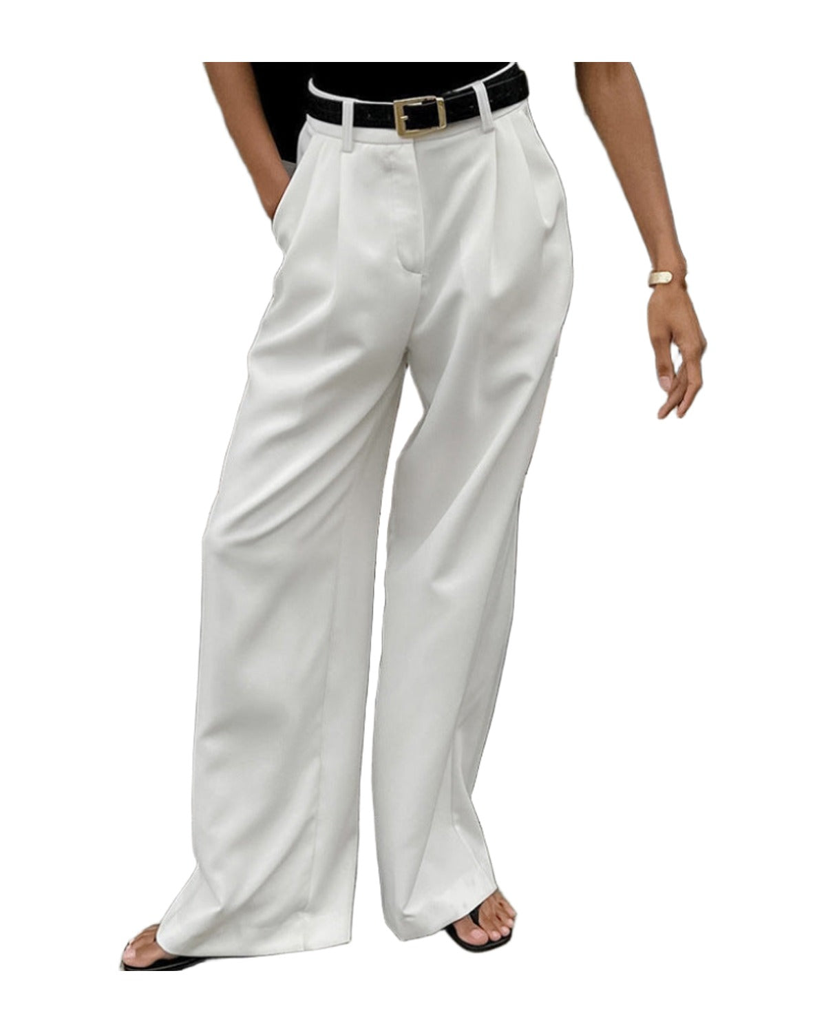 White High-waist Trousers Loose Casual Pants photo 16